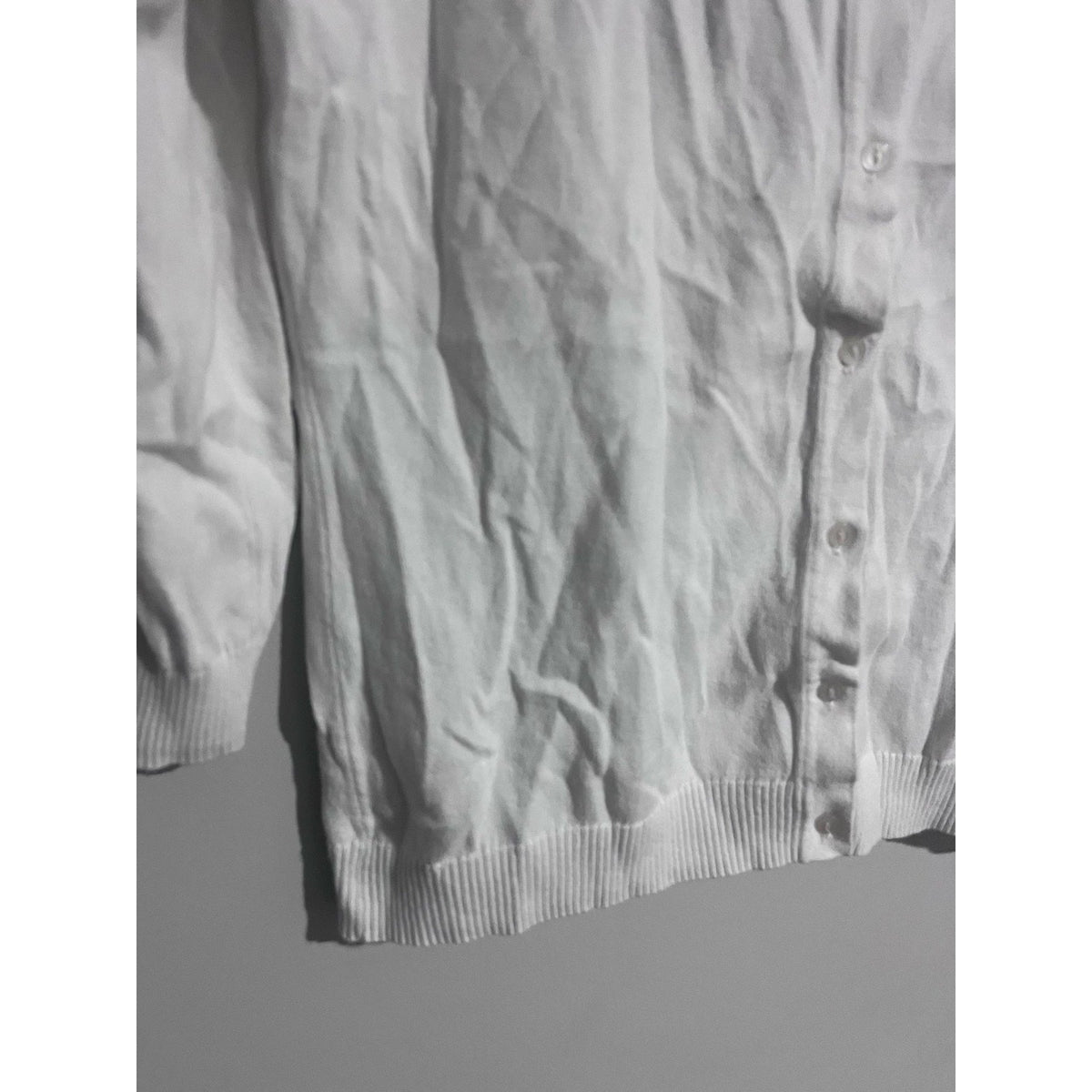 Van Heusen Cardigan Womens M White Lightweight Collarless Button Long Sleeve