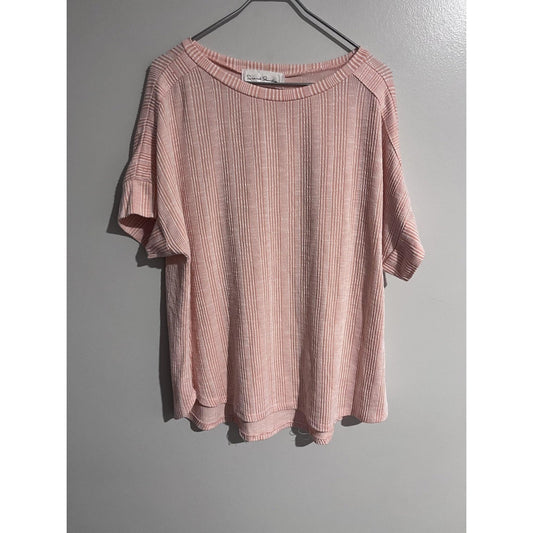 French Laundry T-Shirt Womens 3X Pink Tunic Oversized Striped Lightweight Casual