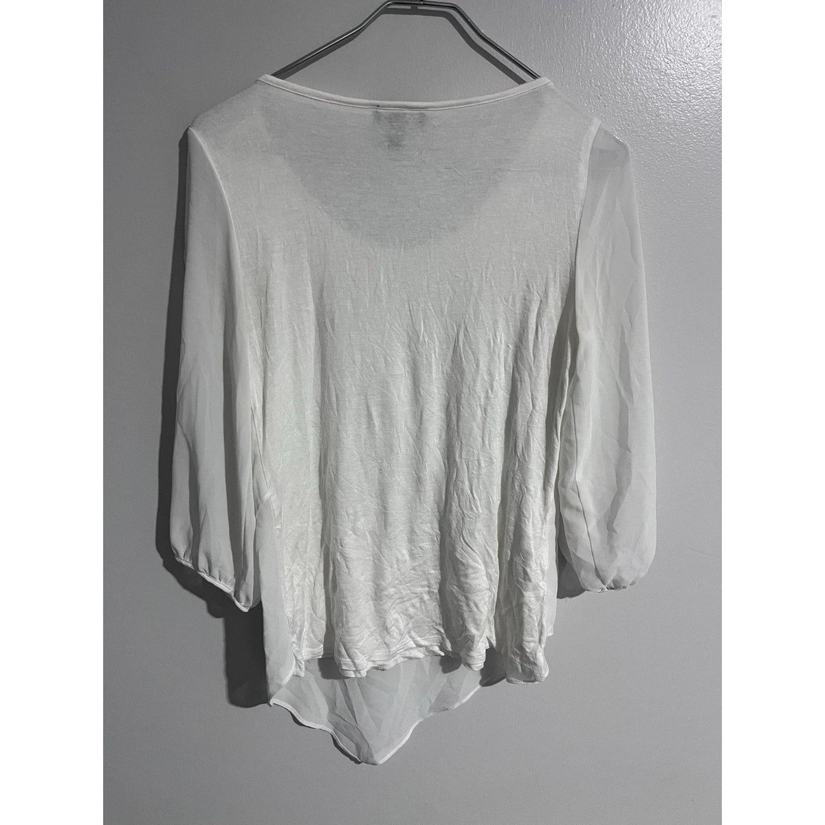 A.BYER Blouse Womens S White Tunic Scoop Neck Chiffon Balloon Sleeve Lined