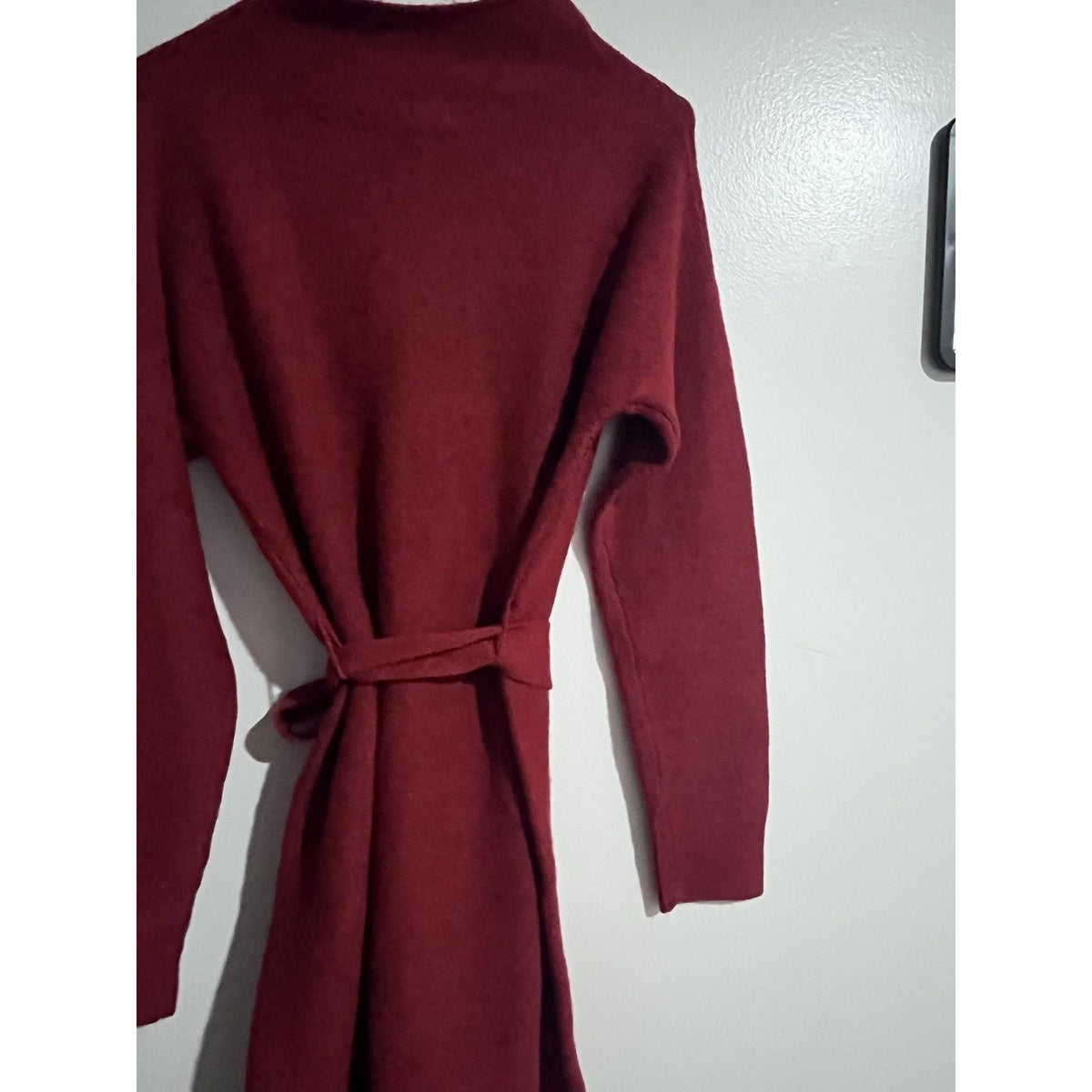 A New Day Dress Womens S Red Sweater Dress Long Belted Mock Neck Knit Casual