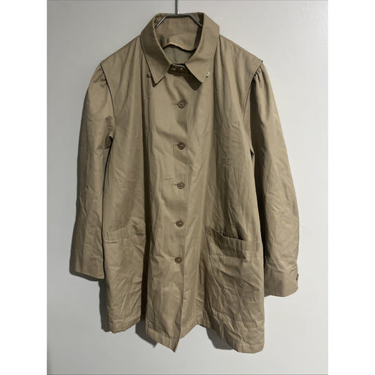 London Fog Trench Coat Woman’s Size 14 Khaki Beige No Lining Ruffled Sleeve
