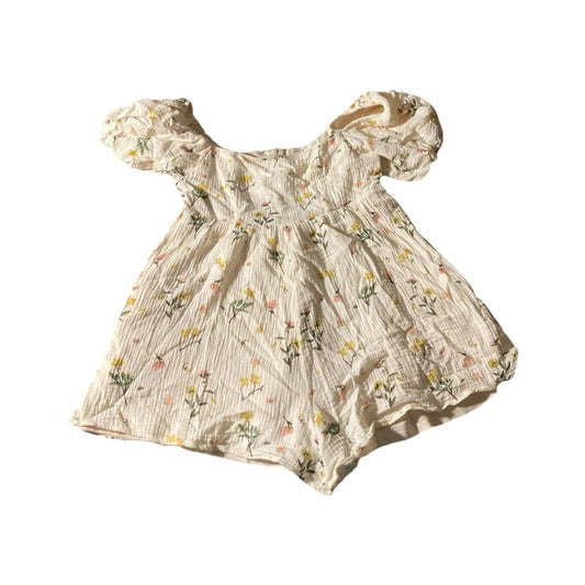 Molly Green White Floral Babydoll Shorts Romper With Puff Sleeves Cottagecore M