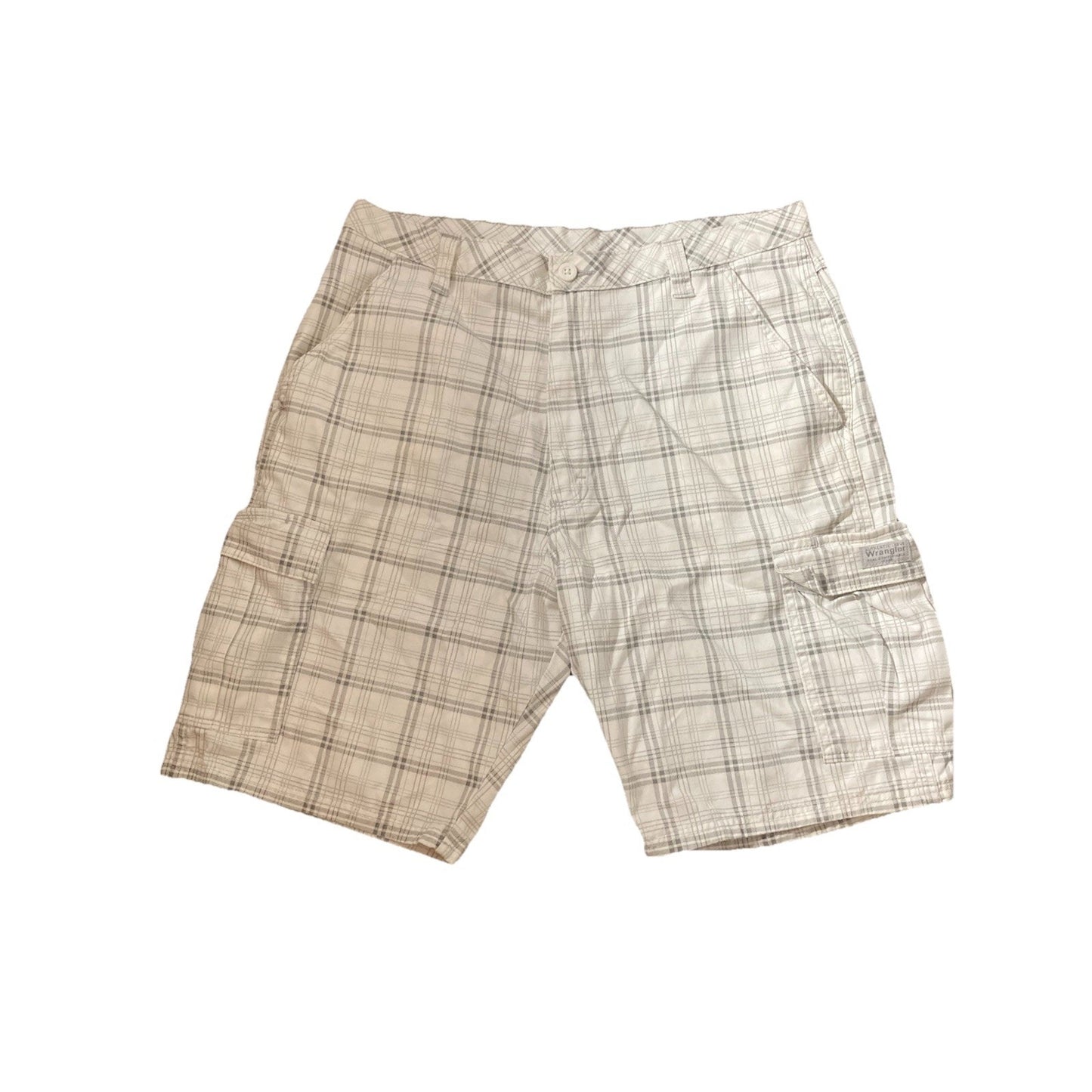 Wrangler Plaid Cargo Shorts Mens Sz 36 White Gray Utility Casual Outdoor Preppy