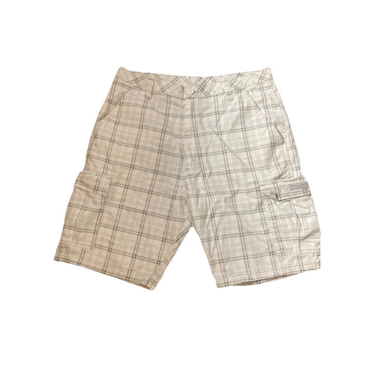 Wrangler Plaid Cargo Shorts Mens Sz 36 White Gray Utility Casual Outdoor Preppy