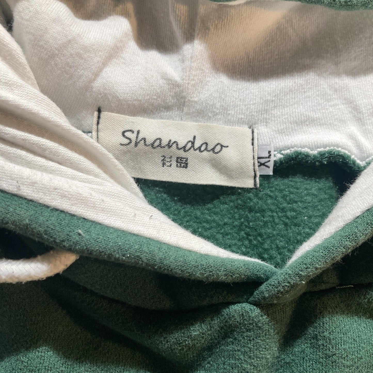 Shandoo While Green And White Hoodie With Side Hit On Arm Sz XL