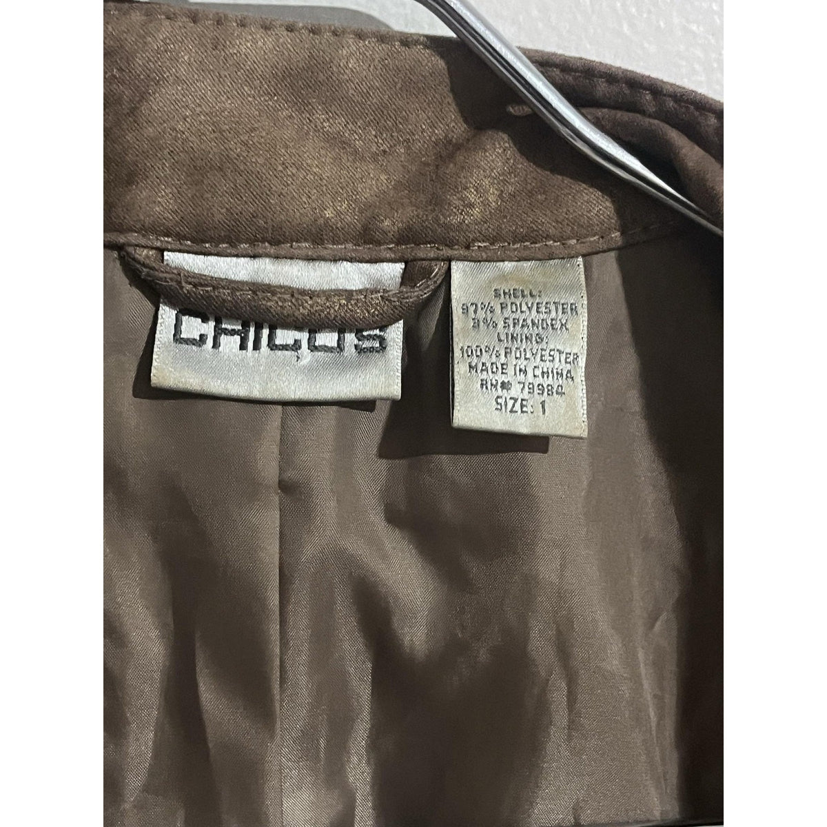 Chico's Jacket Womens 1 Brown Quilted Microfiber Lined Zip Pockets Collared