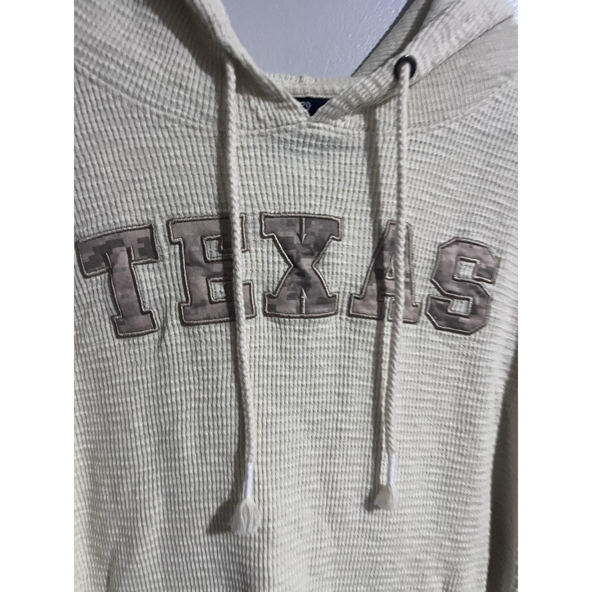 Colosseum Pullover Womens M White Hoodie Knit Hooded Embroidered Tassel TEXAS