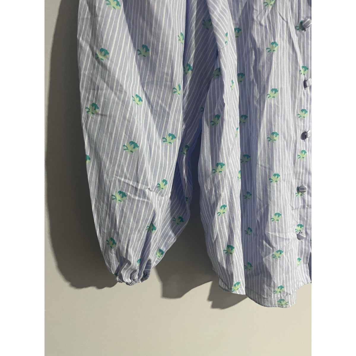 Zara Button-Up Womens S Blue Striped Balloon Sleeve Collared Cotton Relaxed