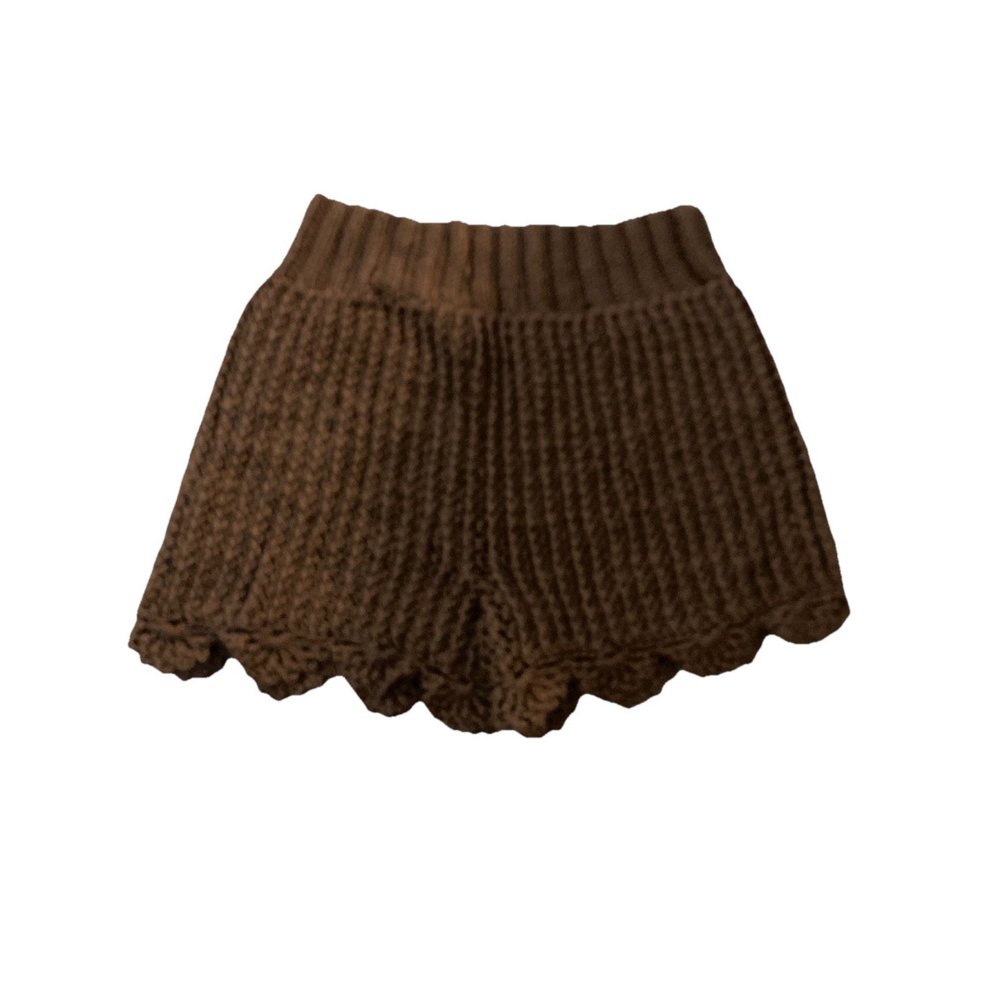 Cozy Coastal Bohemian Preppy Brown Crochet Knit Shorts 22” Waist Stretch Soft