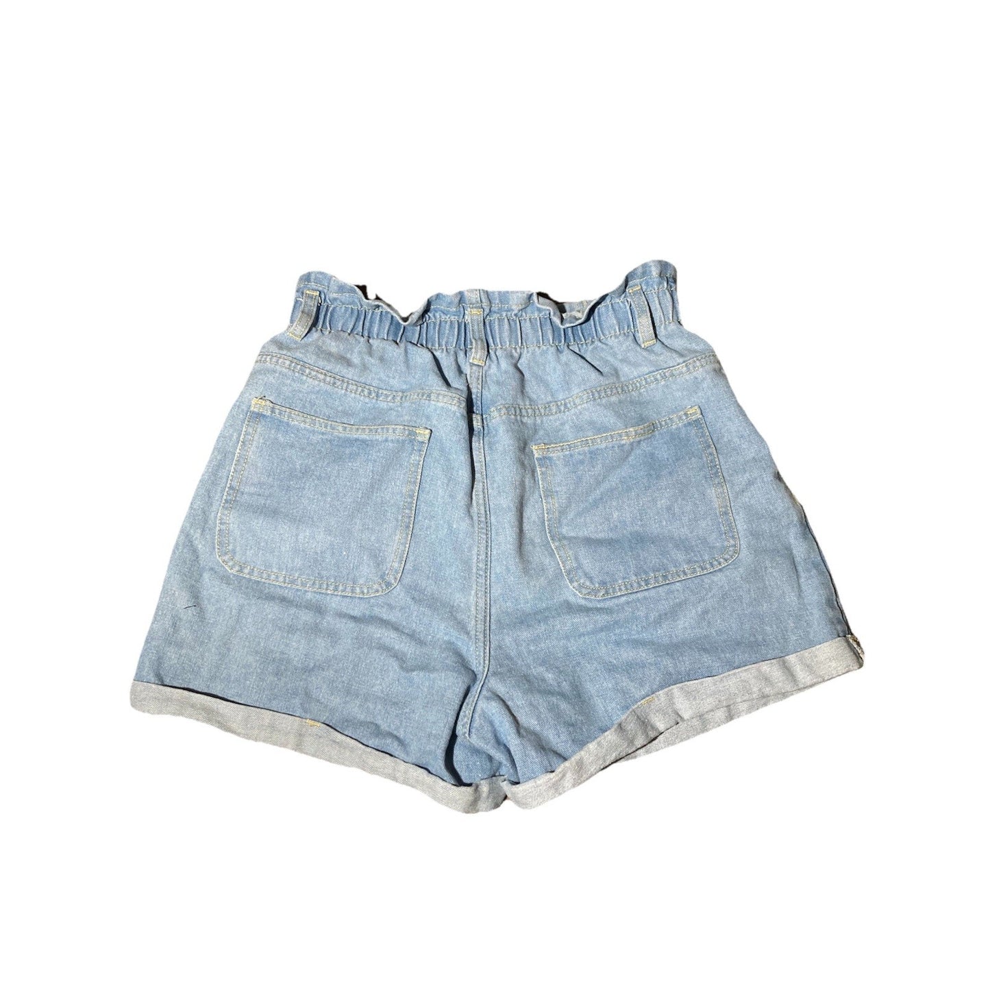 Plaid & Plain Blue Light High Waist Paperbag Elastic Shorts Women’s Size Medium