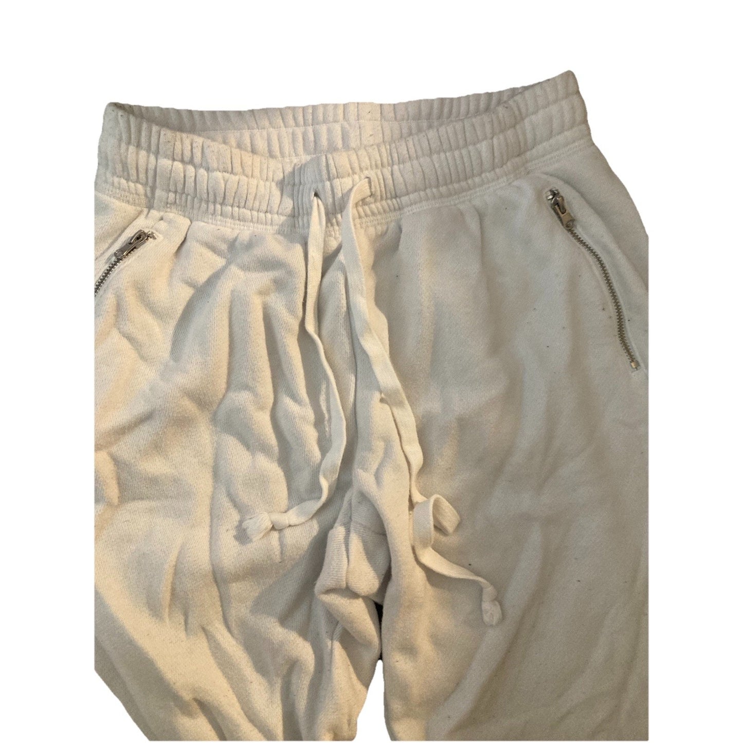 Aerie Womens XS White Cream Fleece Jogger Sweatpants with Zipper Pockets