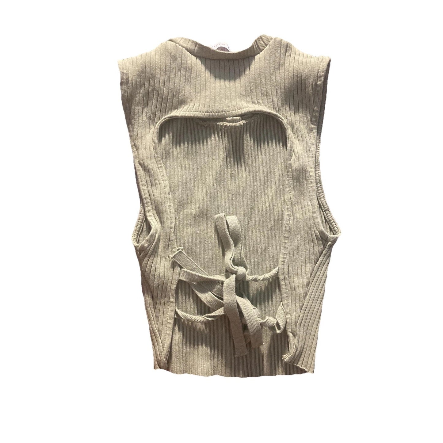 Zara Tank Top Womens S Green Crew Neck Sleeveless Ribbed Side Tie Cropped