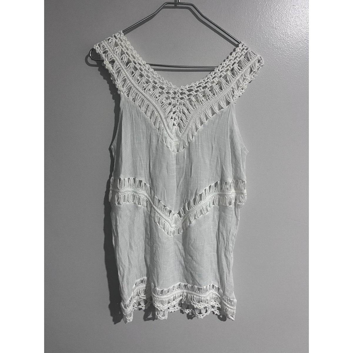 Cupshe Womens S White Tunic V-Neck Crochet Fringe Boho Summer Lightweight Casual
