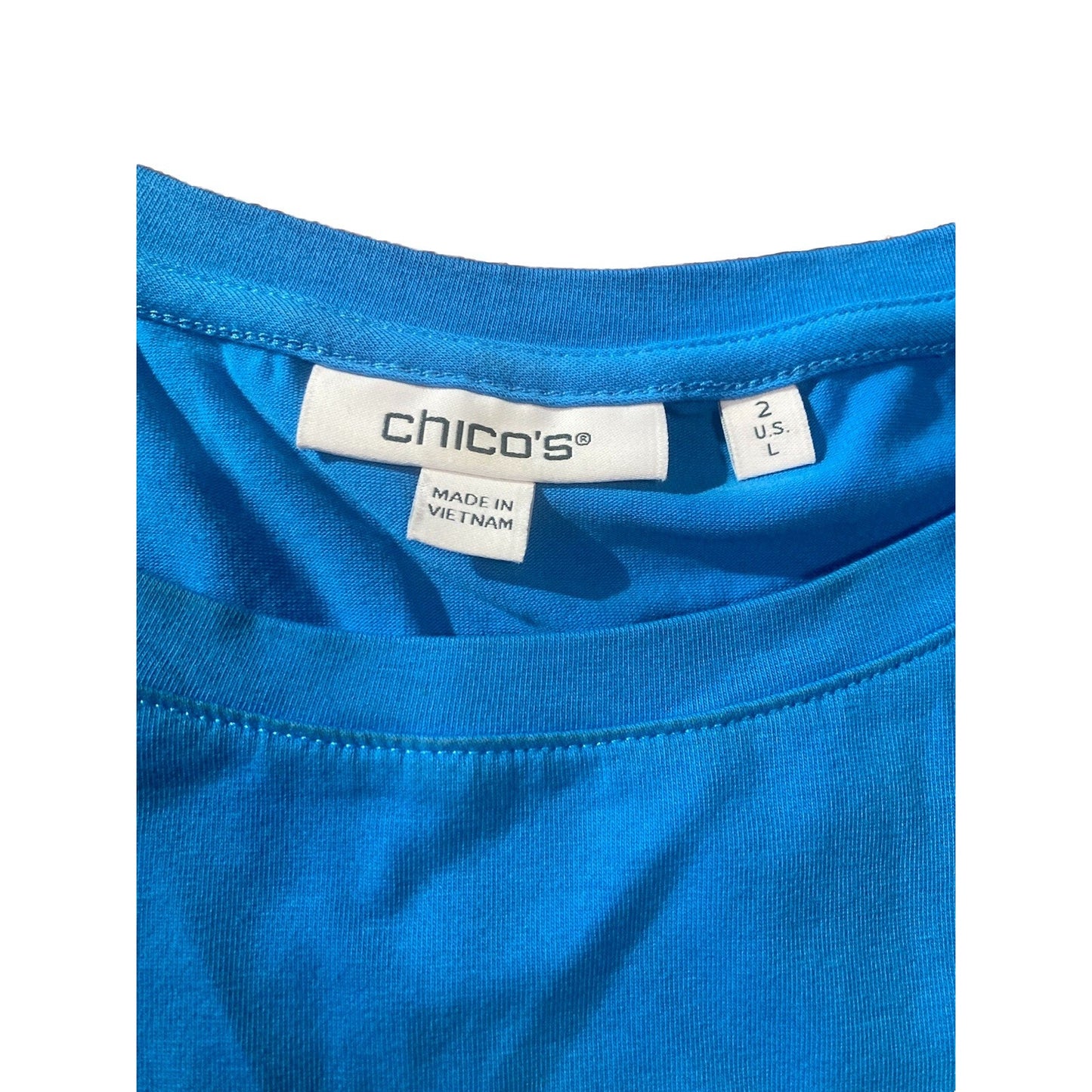 Chico’s Women’s Tiered Ruffle Hem T Shirt Dress Blue Size 2, Large