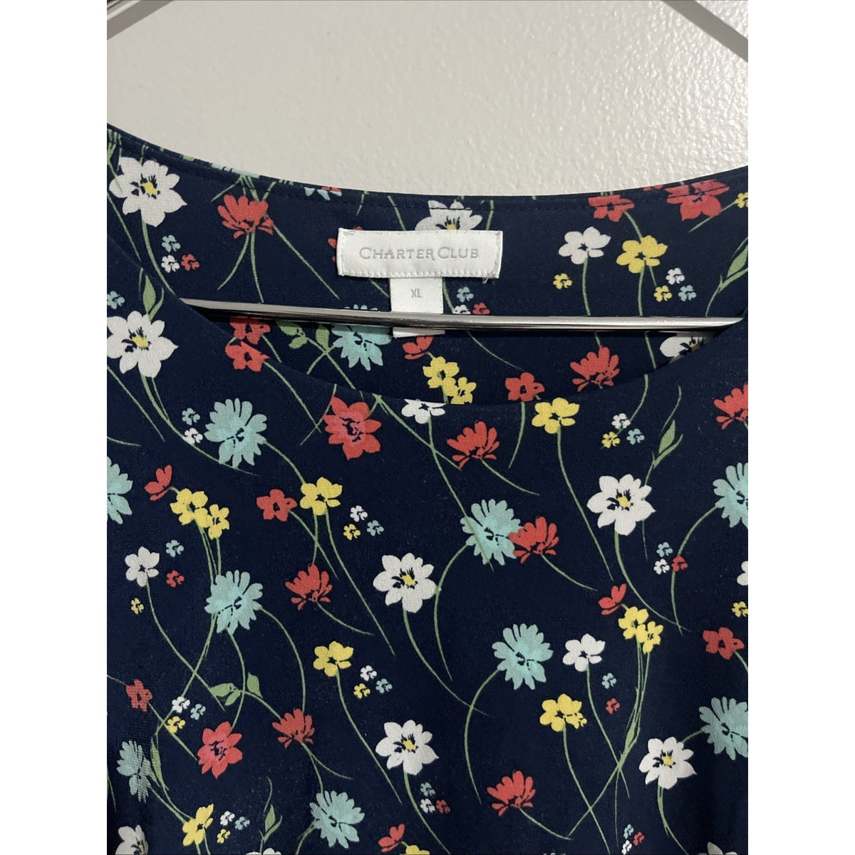 Charter Club Floral Midi Dress Women’s XL Navy Sleeveless Fit & Flare Daisy
