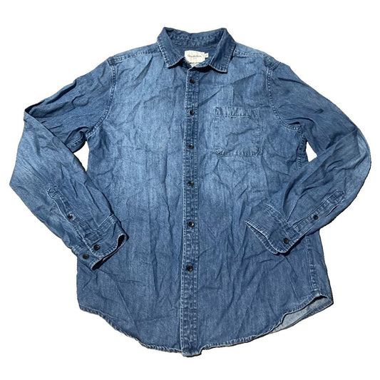 Goodfellow & Co Blue Denim Button-Up Shirt Men's M Chest Pocket Long Sleeve