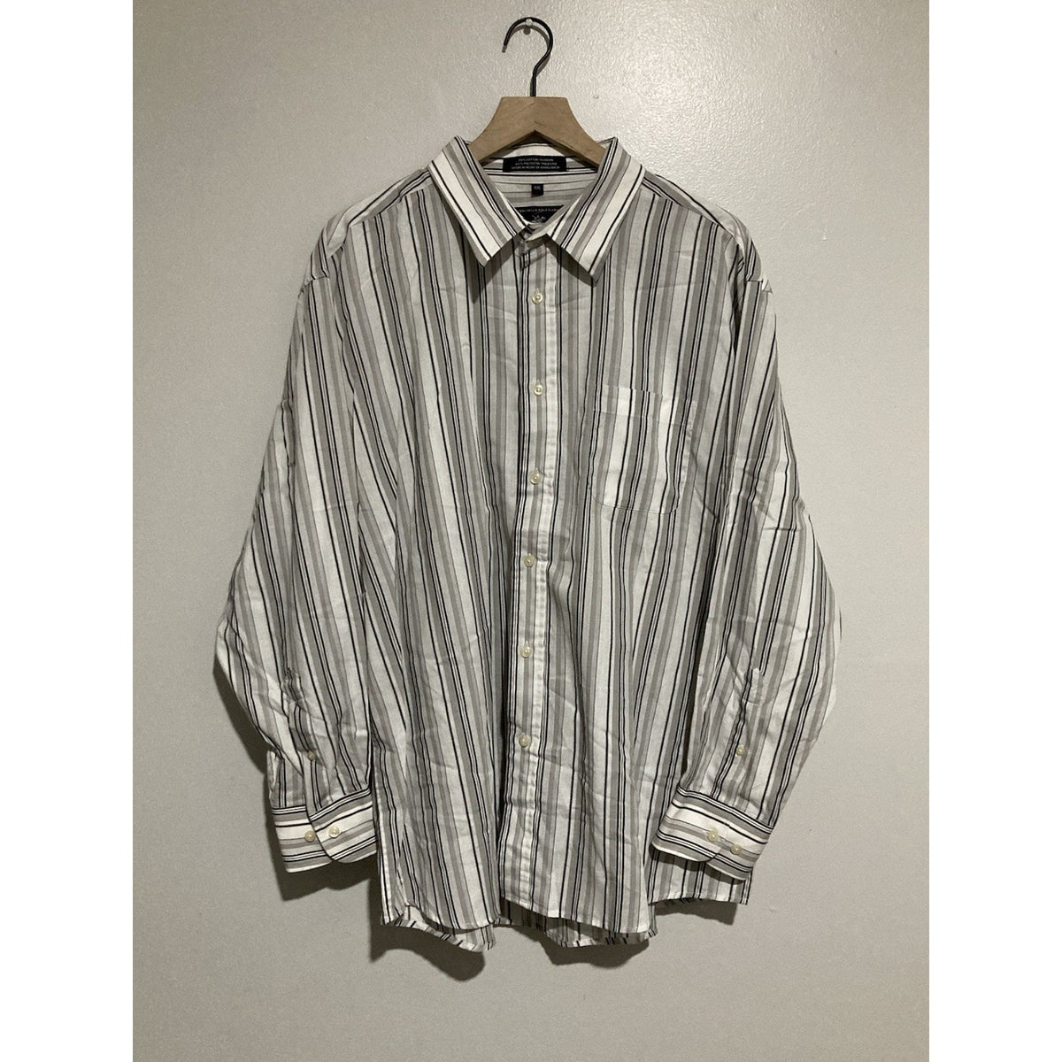 Striped Classic Dress Shirt Size XXL Beverly Hills Polo Club Black Gray White