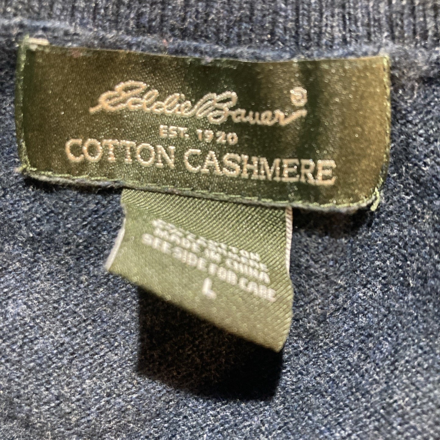Eddie Bauer Mens L Cotton Cashmere V Neck Sweater Vest Navy Preppy Classic