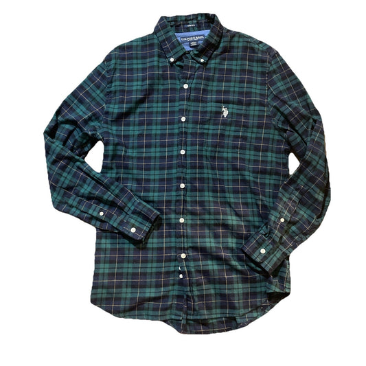 Skater US Polo Assn Flannel Shirt Mens Blue Green Plaid Button Western Casual L