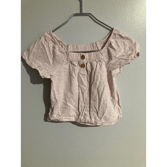 Easy Peasy Blouse Girls 5T Pink Short Sleeve Round Neck Button Pullover Cotton