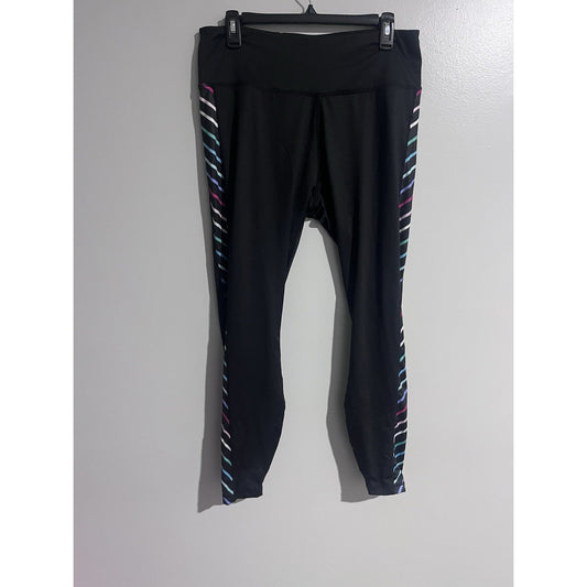 CABANA Crown & Ivy Black women's Leggings multicolor stripe Detail XL 1X