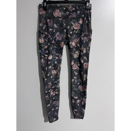 Lululemon Leggings Womens 6 Black Floral Ankle Pockets Zip Pocket Yoga