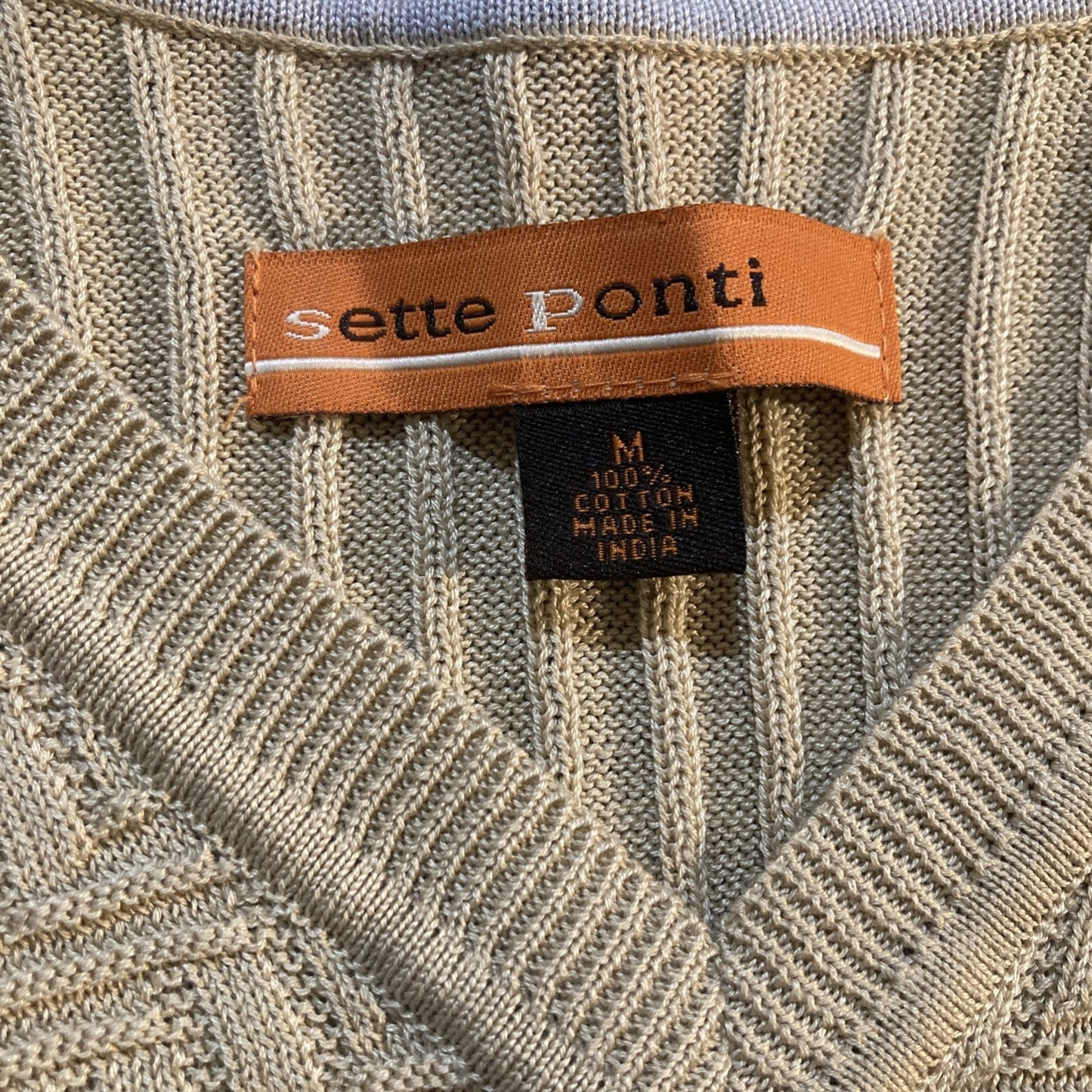 Sette Ponti Men's Size Medium Beige 100% Cotton Sweater Vest Knit Old Money
