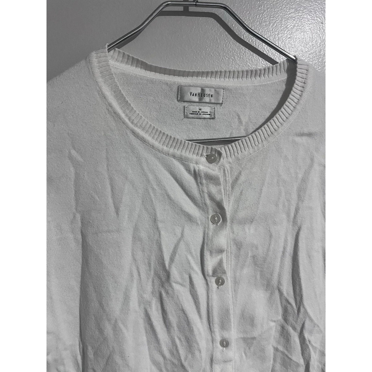 Van Heusen Cardigan Womens M White Lightweight Collarless Button Long Sleeve