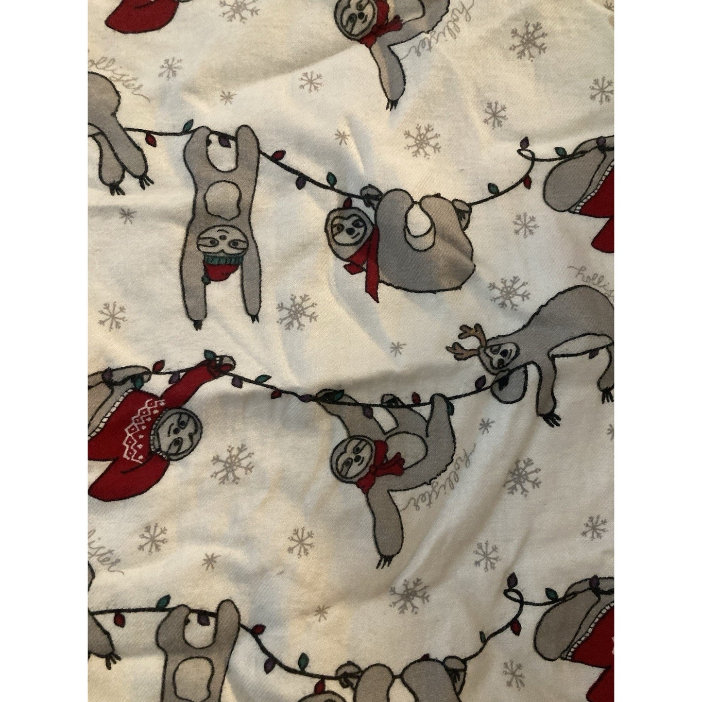 Hollister Fleece Christmas Sloth Pajama Pants Lounge Sleep Pockets Womens Sz XS