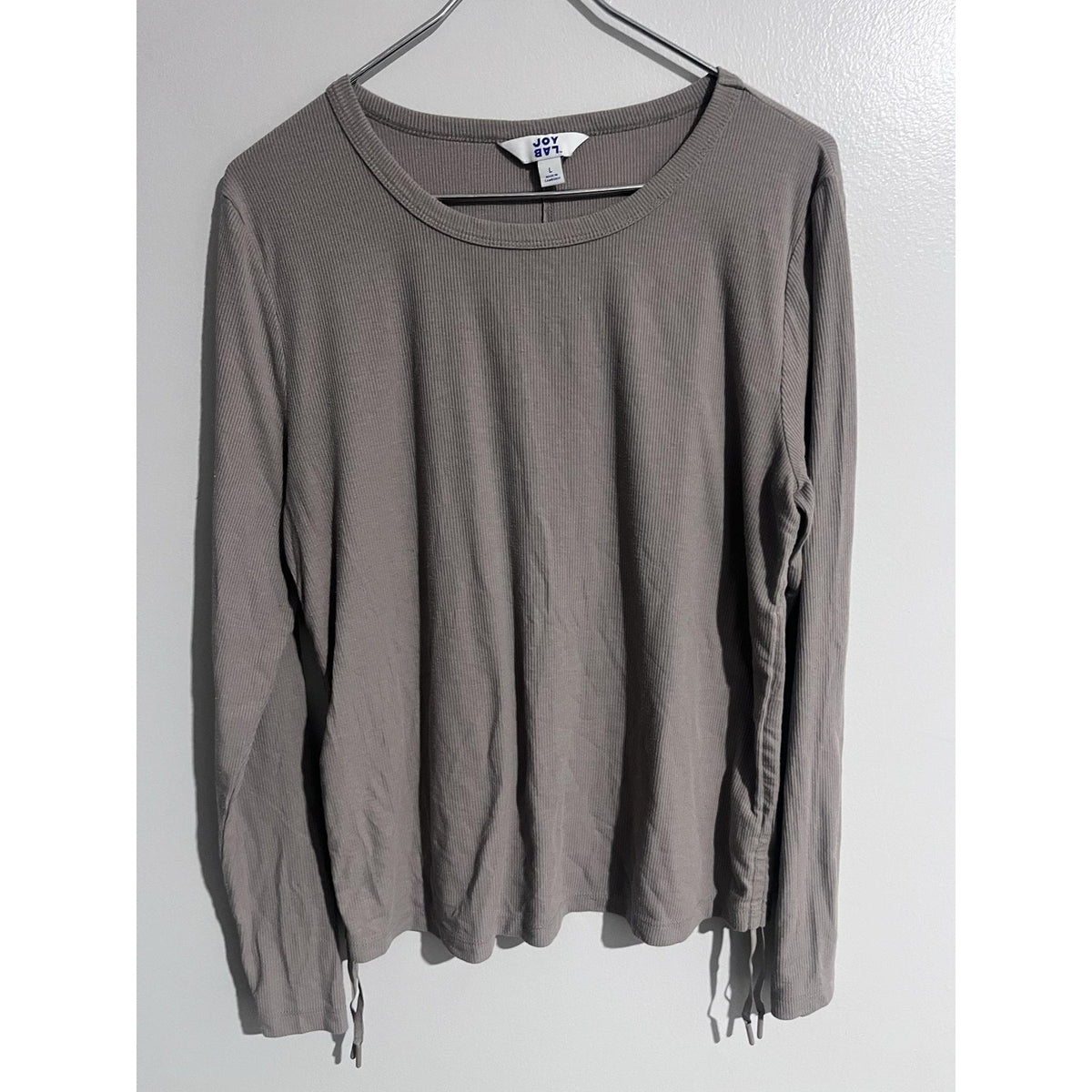 JoyLab Shirt Womens L Gray Ribbed Long Sleeve Stretch Drawstring Hem Jersey