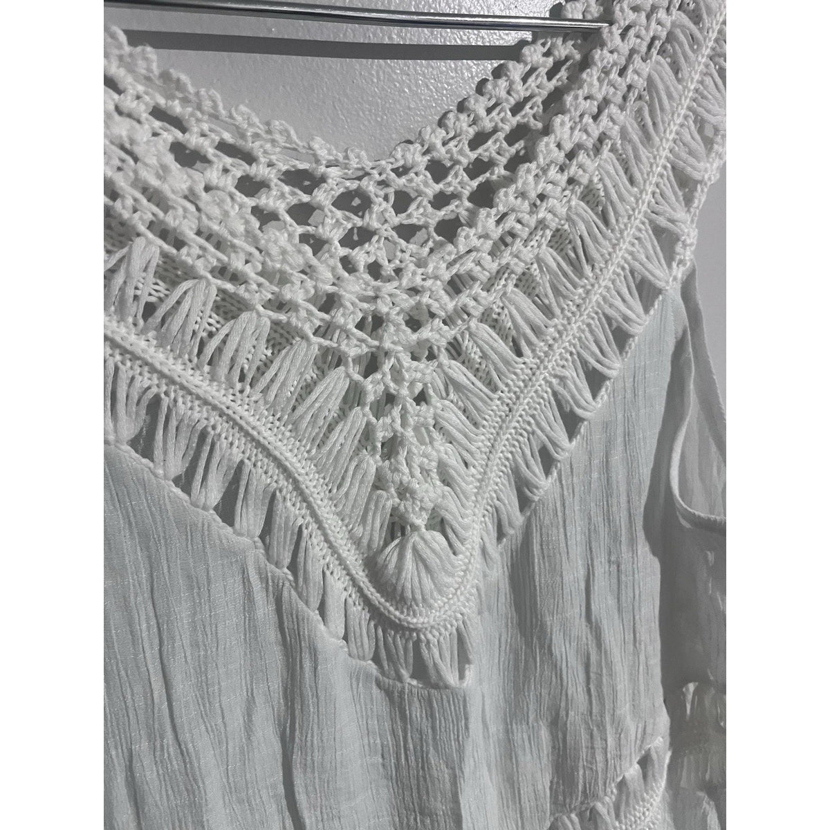 Cupshe Womens S White Tunic V-Neck Crochet Fringe Boho Summer Lightweight Casual