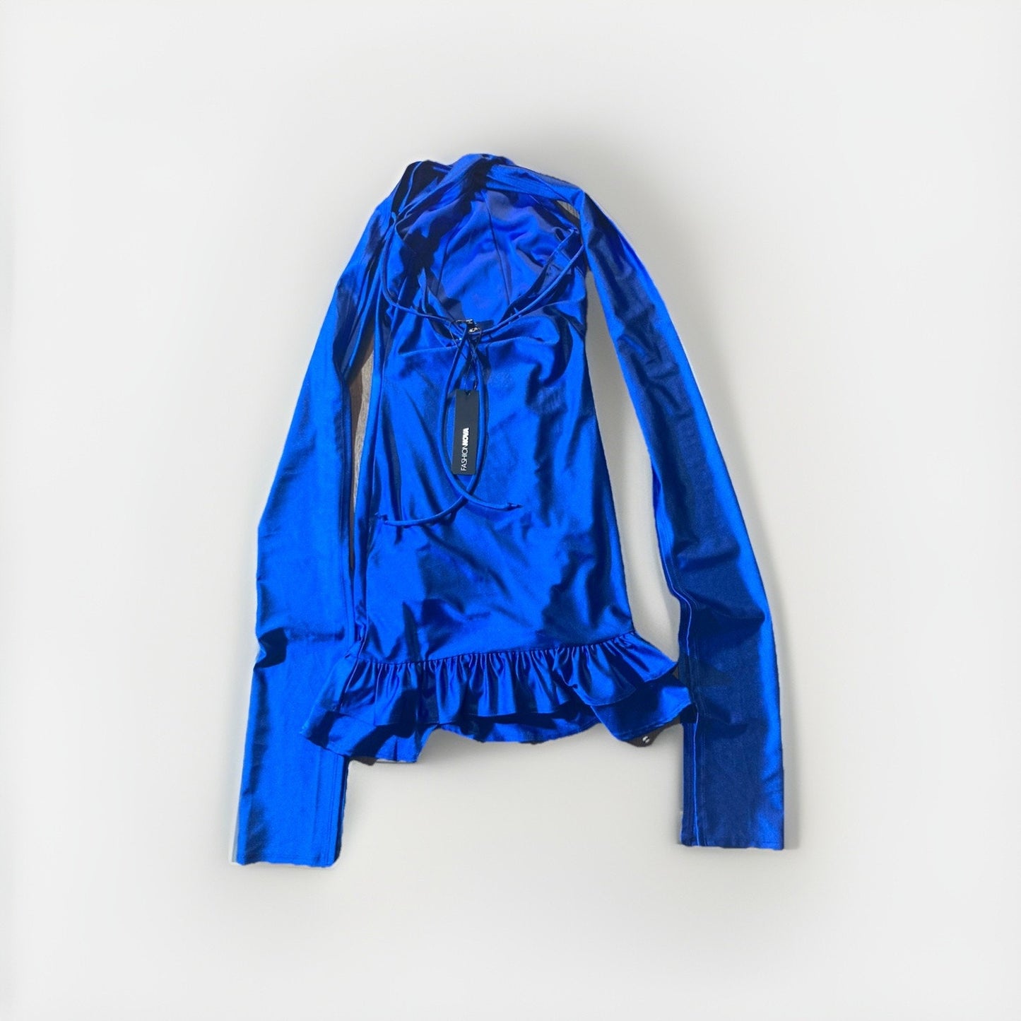 NWT Fashion Nova Cocktail Hour Ruffle Micro Mini Dress - Royal Blue Size Small