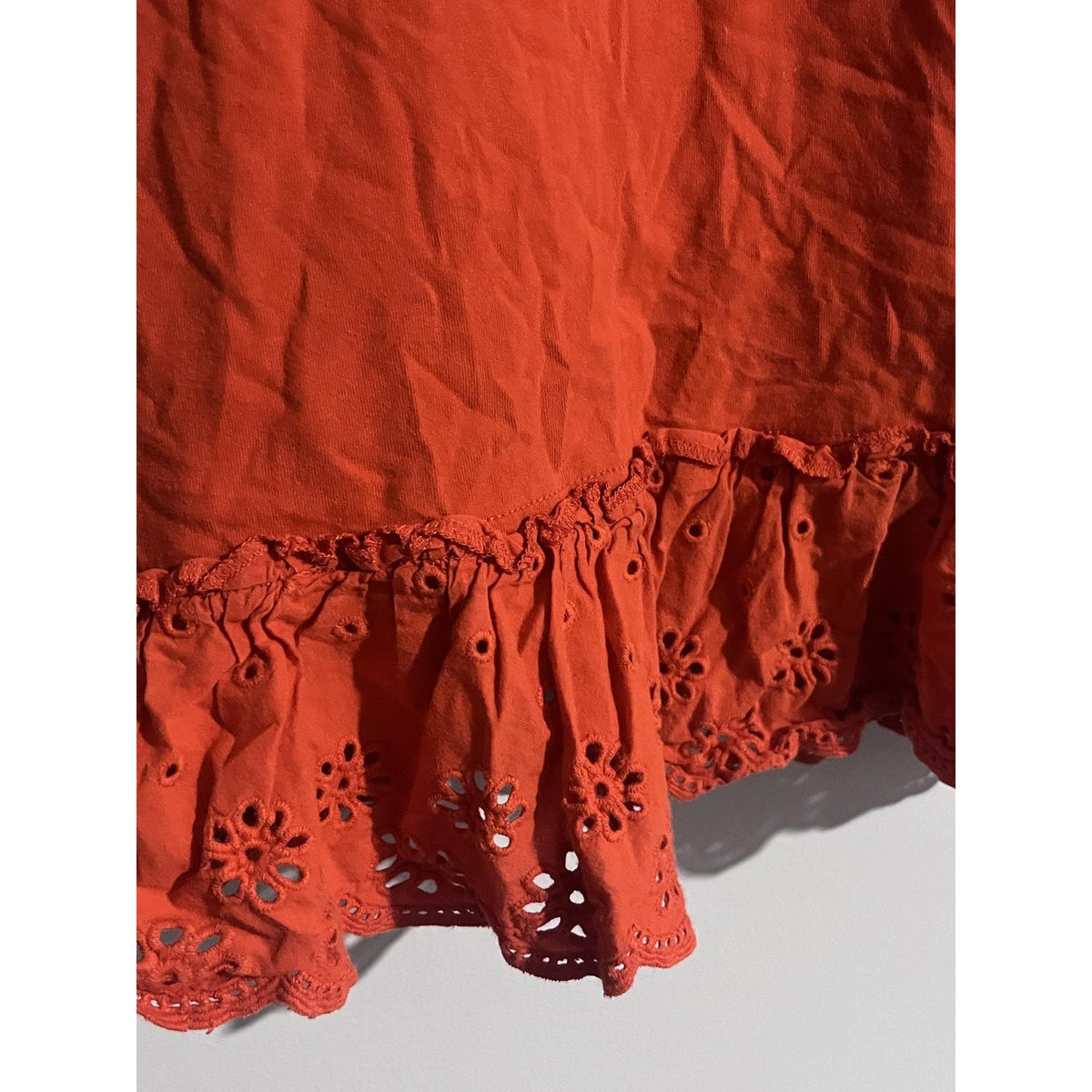 J.CREW Tank Sleeveless Womens XS Orange Ruffle Eyelet Hem Crew Neck 100% Cotton