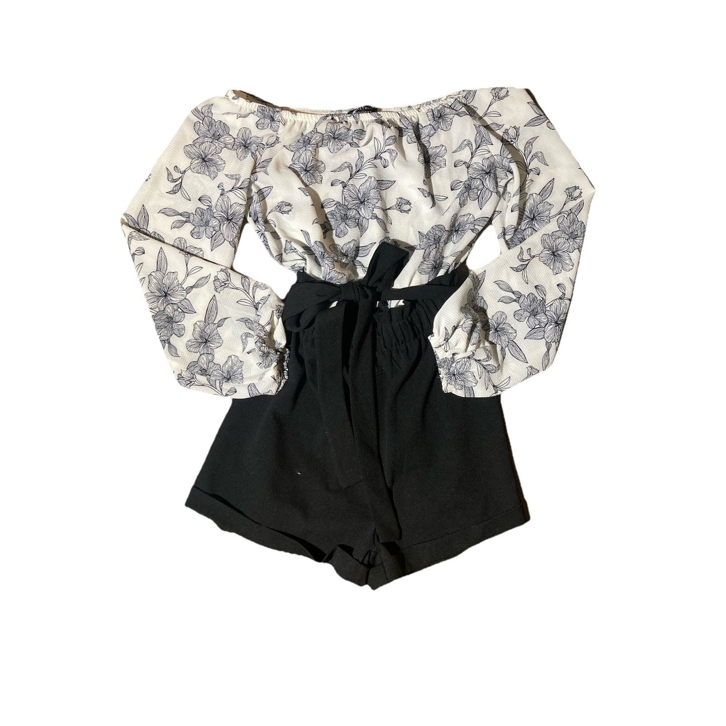 Streetwear Society Womens Sz S Romper Long Sleeve Classy High Waisted Floral