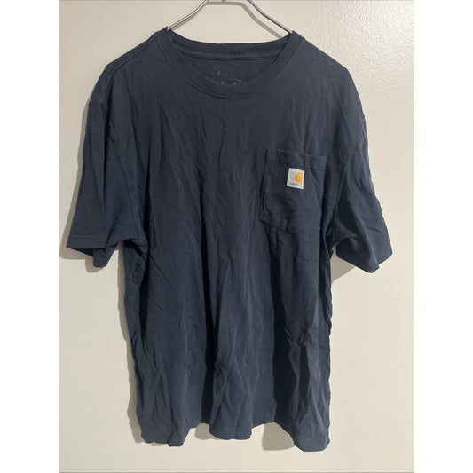 Carhartt Shirt Mens Large Navy Blue Pocket Tee Loose Fit Logo Workwear Casual