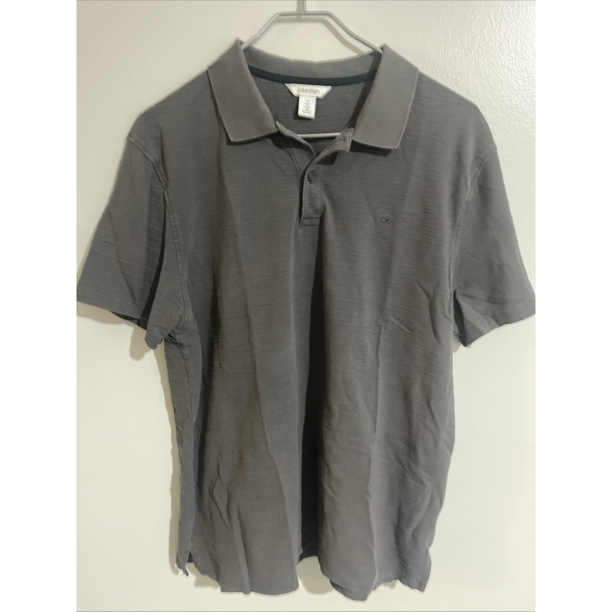 Calvin Klein Mens Polo Shirt short sleeve Gray Size Large cotton Adult