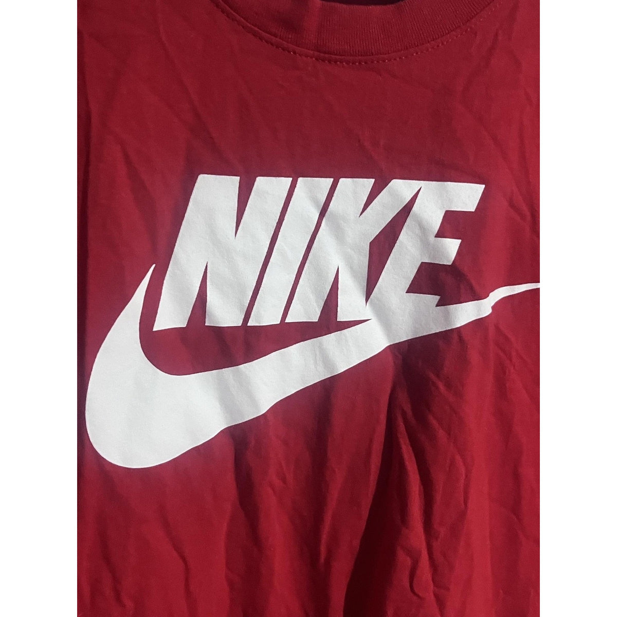 Nike Shirt Mens L Red Short Sleeve Graphic Crew Neck Cotton Tagless Jersey Logo