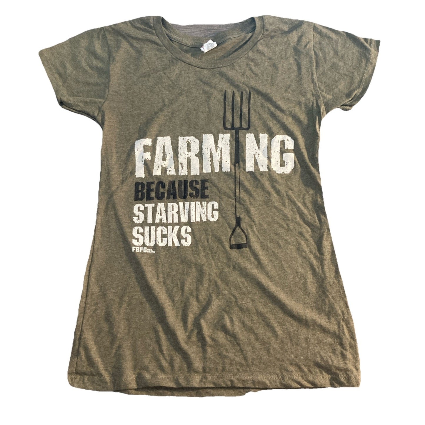 Country Chic Women Farm Girl Shirt Short Sleeve Farming Because Starving Sucks S
