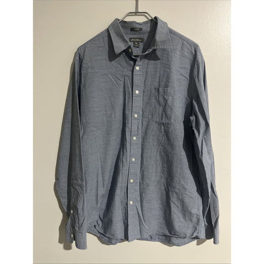 Eddie Bauer LT Classic Fit Button Down Shirt Blue Cotton Outdoors Casual Mens