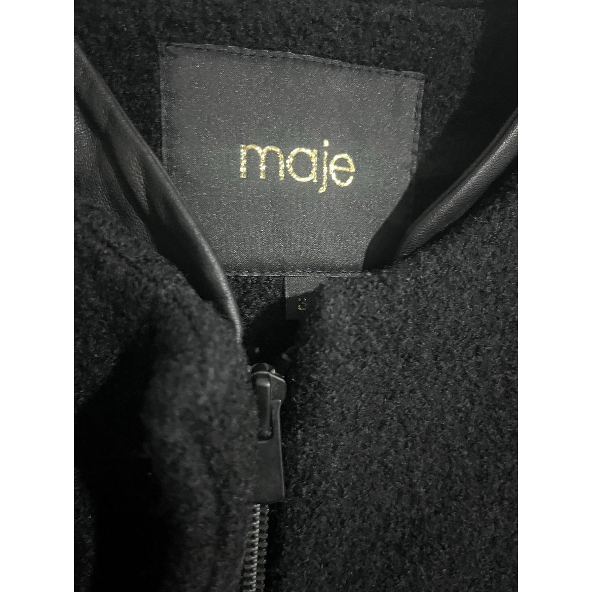 Maje Jacket Womens 36 Black Tweed Wool Full Zip Lined Pockets Slim Fit