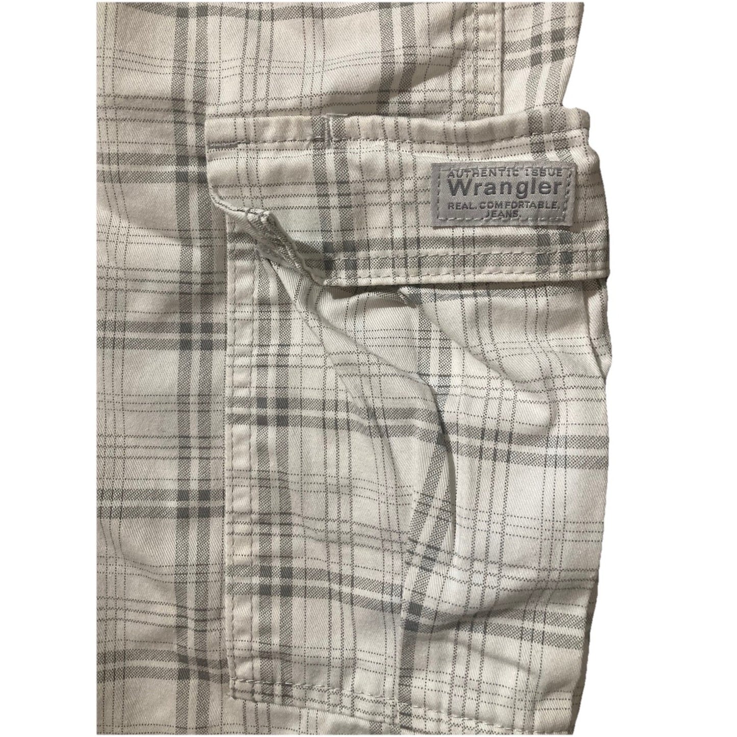 Wrangler Plaid Cargo Shorts Mens Sz 36 White Gray Utility Casual Outdoor Preppy