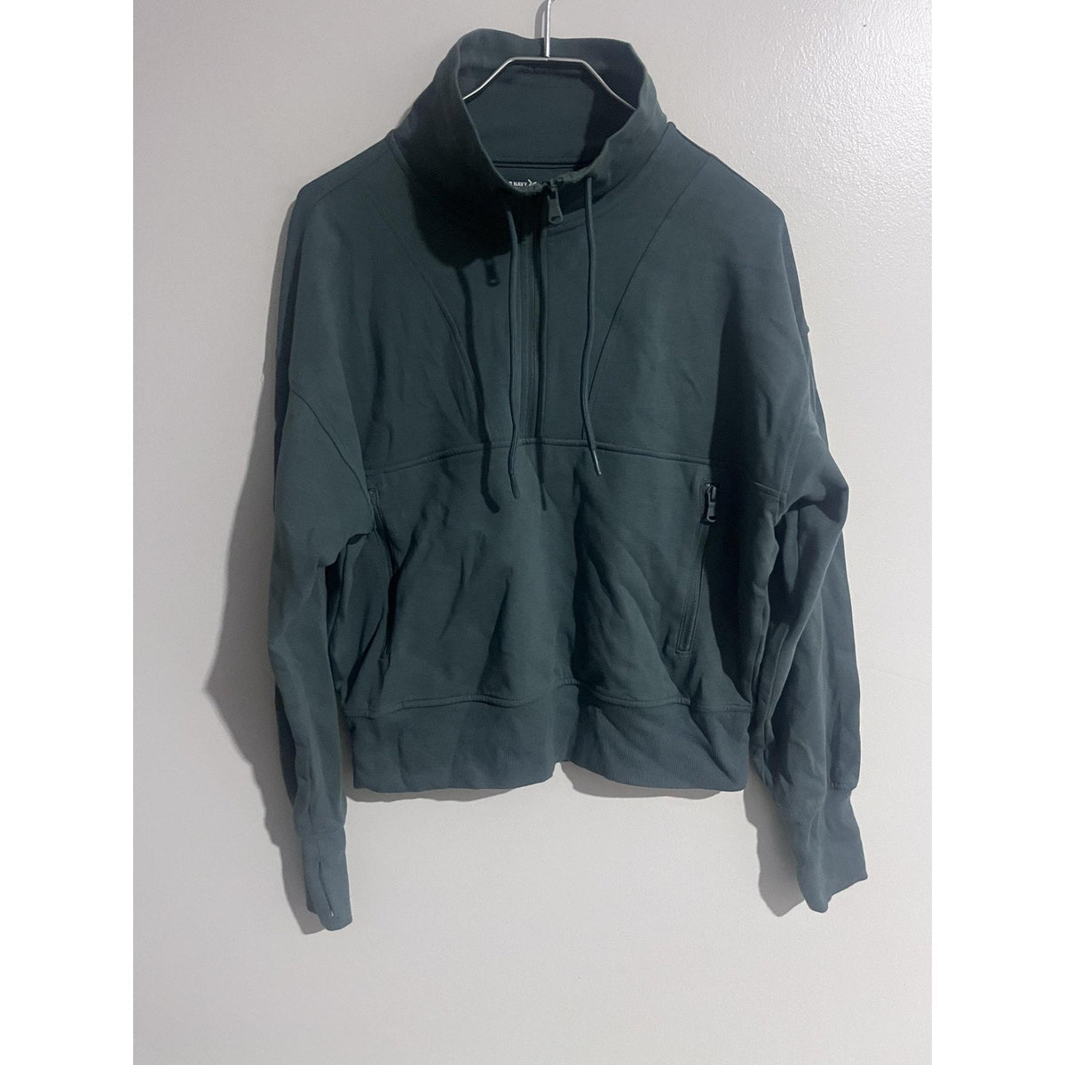Old Navy Sweatshirt Mens L Green Pullover Zip Thumbholes Pockets Active