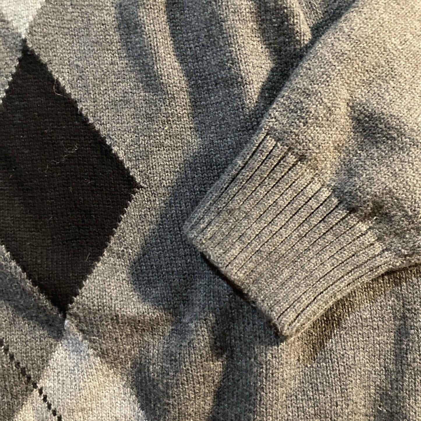 Dark Academia Old Money SADDLEBRED Mens Gray Black Argyle Sweater Cotton XL