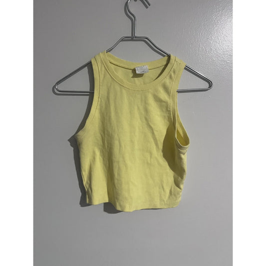 Full Tilt Tank Womens L Yellow Cropped Ribbed Crew Neck Stretch Knit Casual