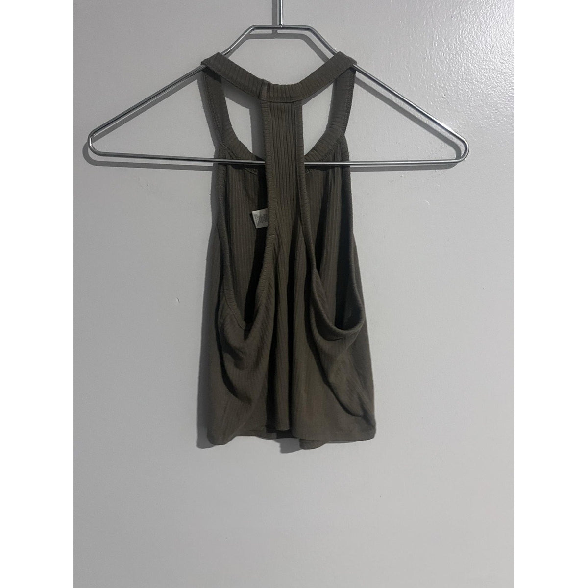Bozzolo Tank Juniors L Green Cropped Halter Knit Stretch Ribbed Racerback Summer
