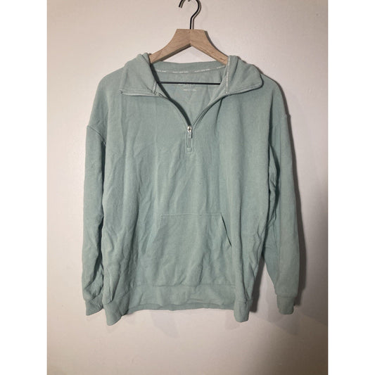 Marc New York Women's Quarter Zip Large Light Blue Ribbed Fleece M