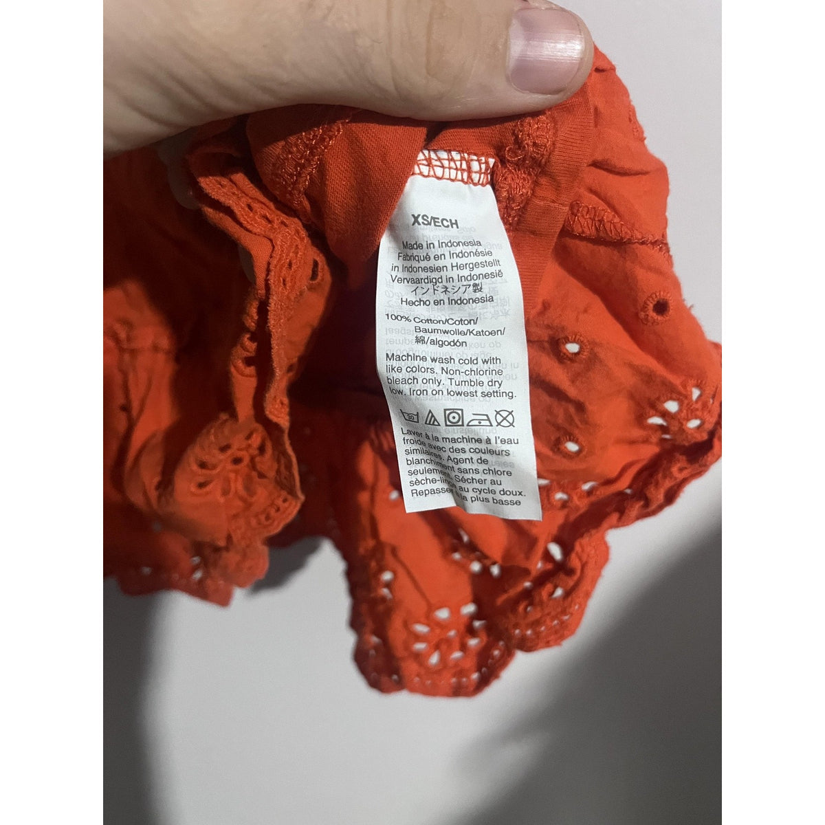 J.CREW Tank Sleeveless Womens XS Orange Ruffle Eyelet Hem Crew Neck 100% Cotton