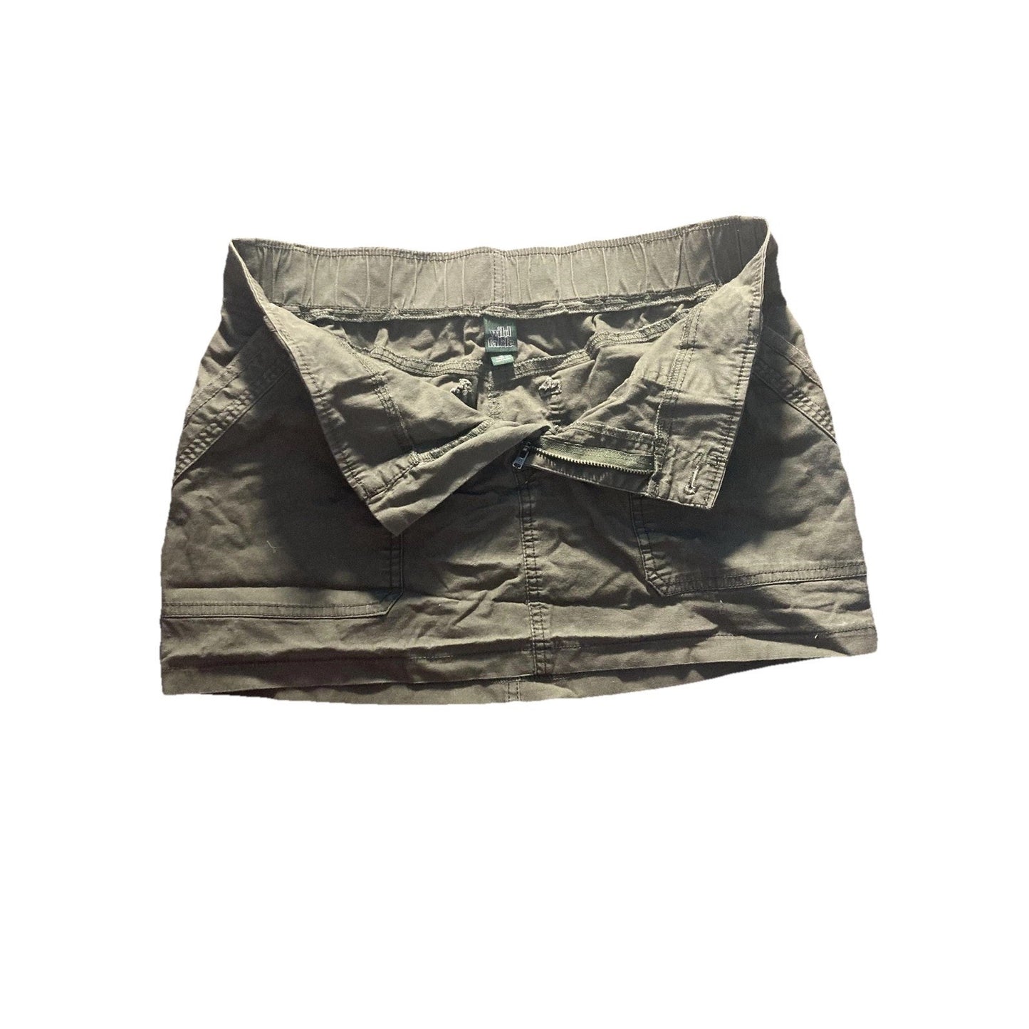 Wild Fable Skirt Womens M Green Solid Cargo Short Twill Pockets Elastic Waist