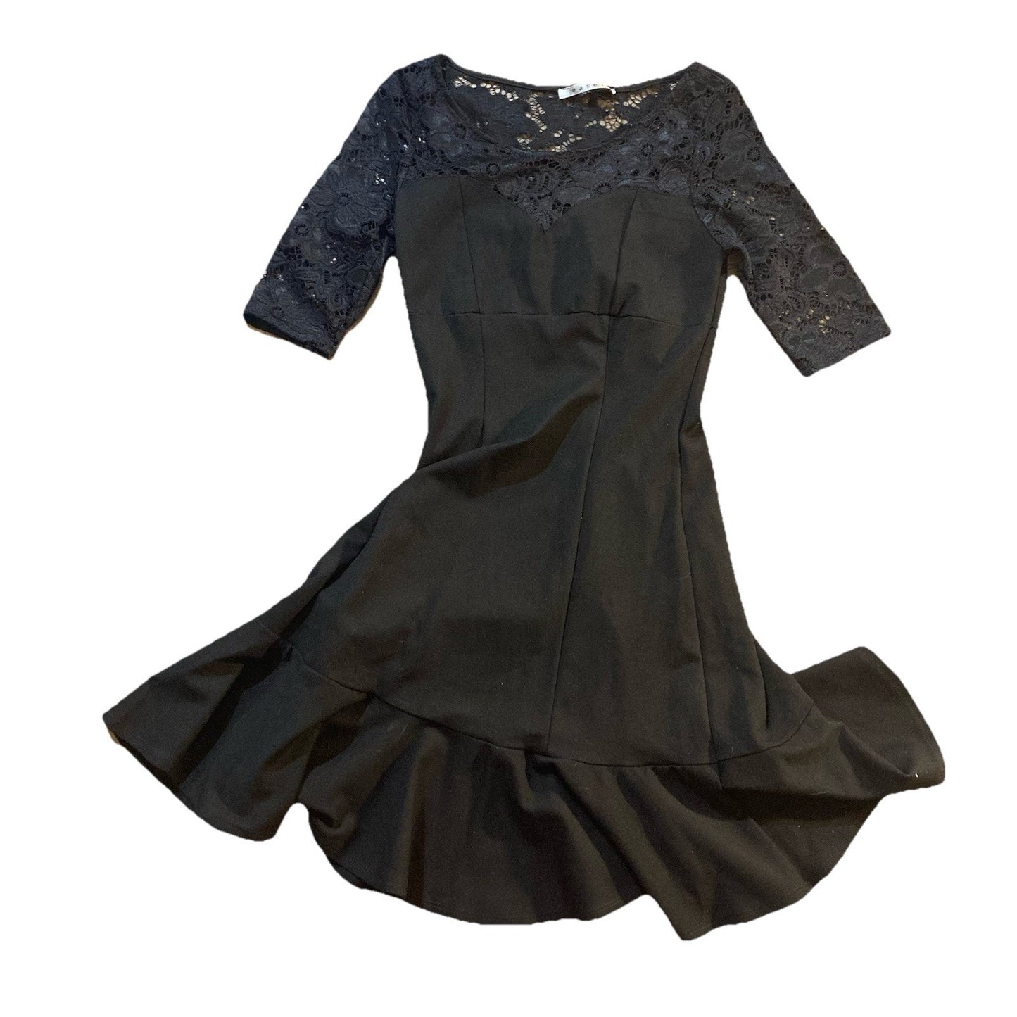 Easel Black Lace Quarter Sleeve Corset Dress Small Tight A Line