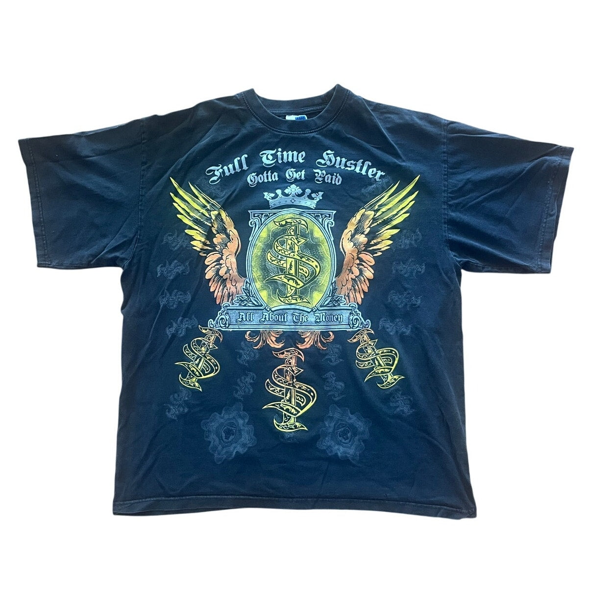 100% Cotton Y2K Phat Doc Vintage Full Time Hustler Gotta Get Paid Hip Hop Rap Shirt Black Size 3XL